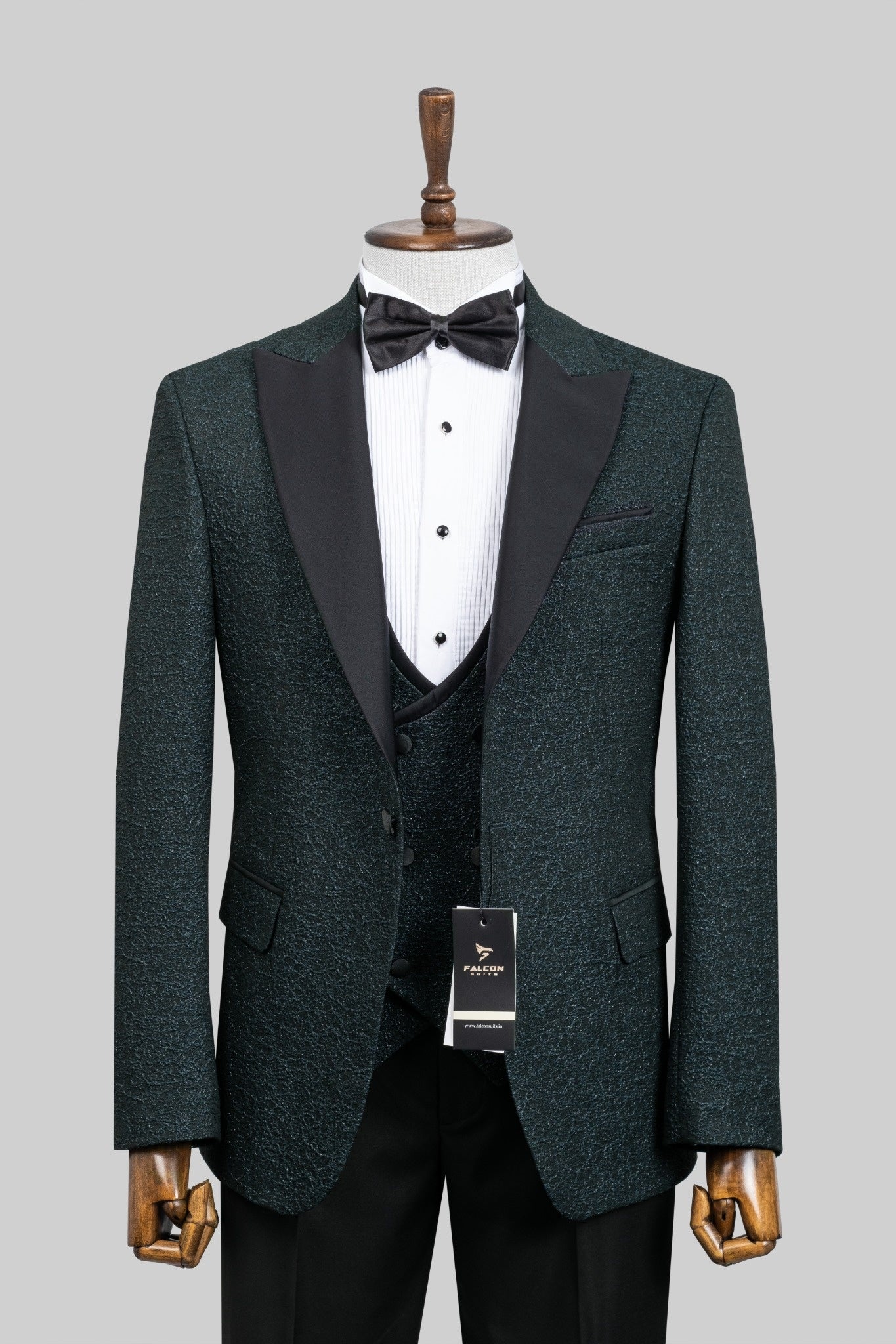 Emerald Noire – European Dark Green Textured 3-Piece Tuxedo Suit