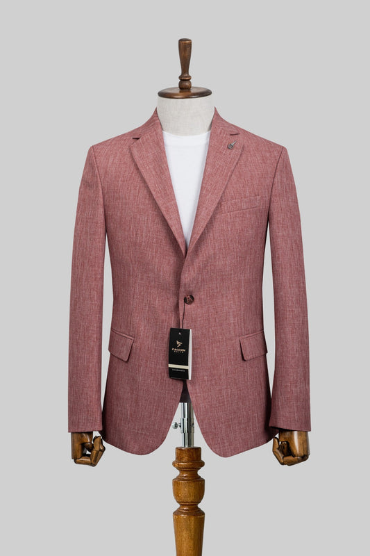 Merlot Haze – European Linen-Blend Dusty Red Textured Blazer