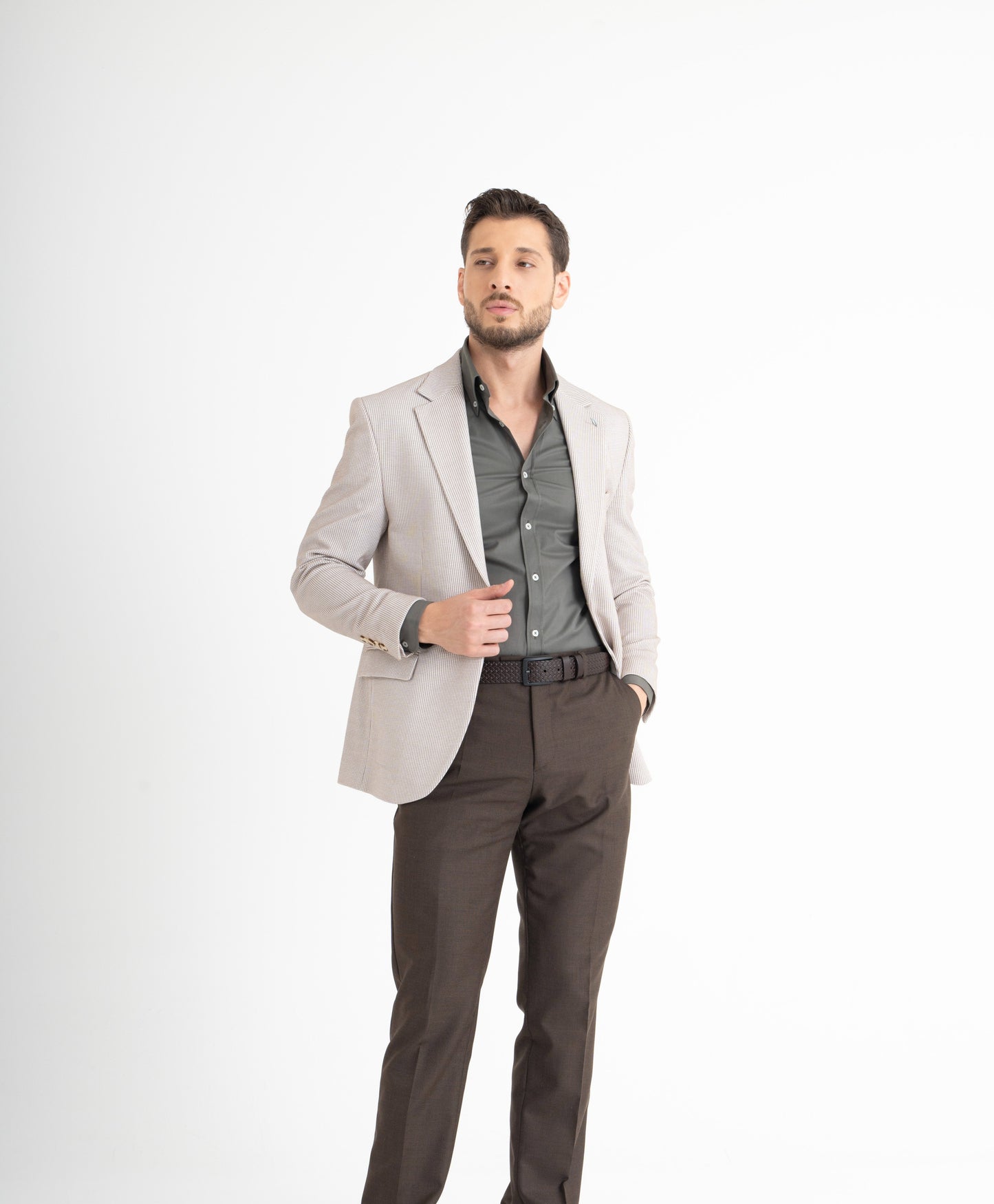 Cream Tweed Slim Fit Blazer (Imported)