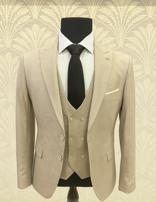 Imported Beige Slim Fit 3-Piece Suit for Men – Classic Wedding &amp; Formal Wear