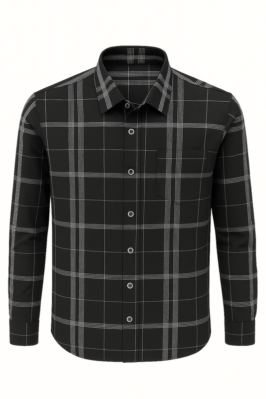 Men’s Black &amp; White Checkered Casual Shirt – Slim Fit | Collection