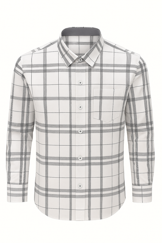 Men's White &amp; Black Checkered Casual Shirt – Slim Fit | Collection