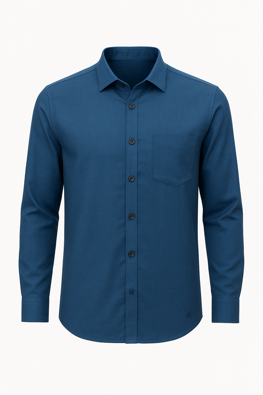 Men’s Deep Blue Solid Slim Fit Formal Shirt – Full Sleeves | Classic Office Wear