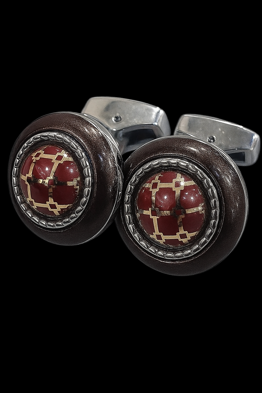 Men’s Luxurious Imported Round Cufflinks – Maroon, Red &amp; Black Variants
