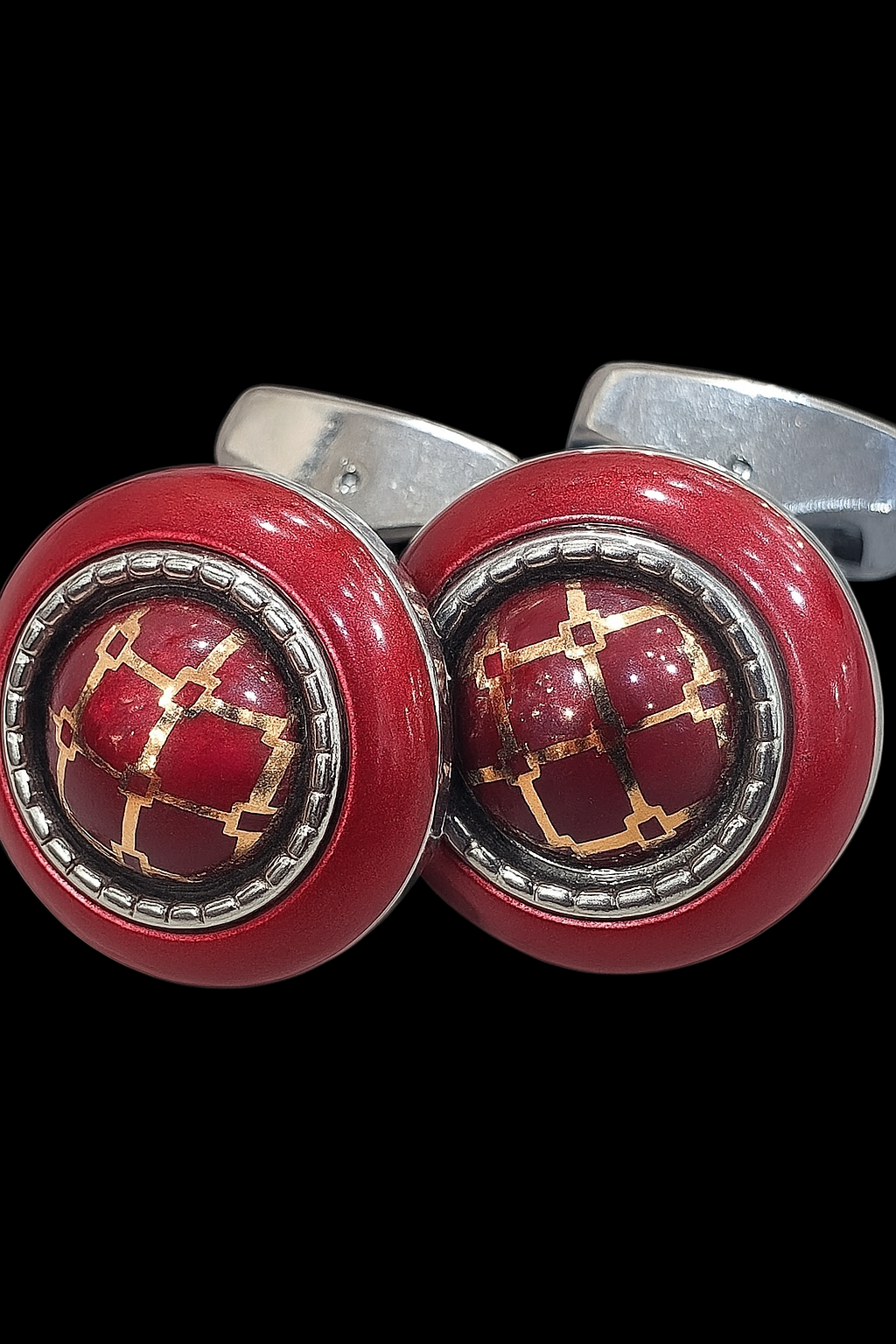 Men’s Luxurious Imported Round Cufflinks – Maroon, Red &amp; Black Variants