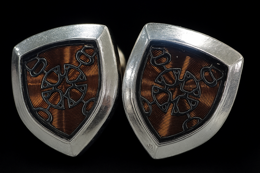 Men’s Luxury Imported Shield-Shaped Cufflinks – Brown, Green &amp; Blue Variants