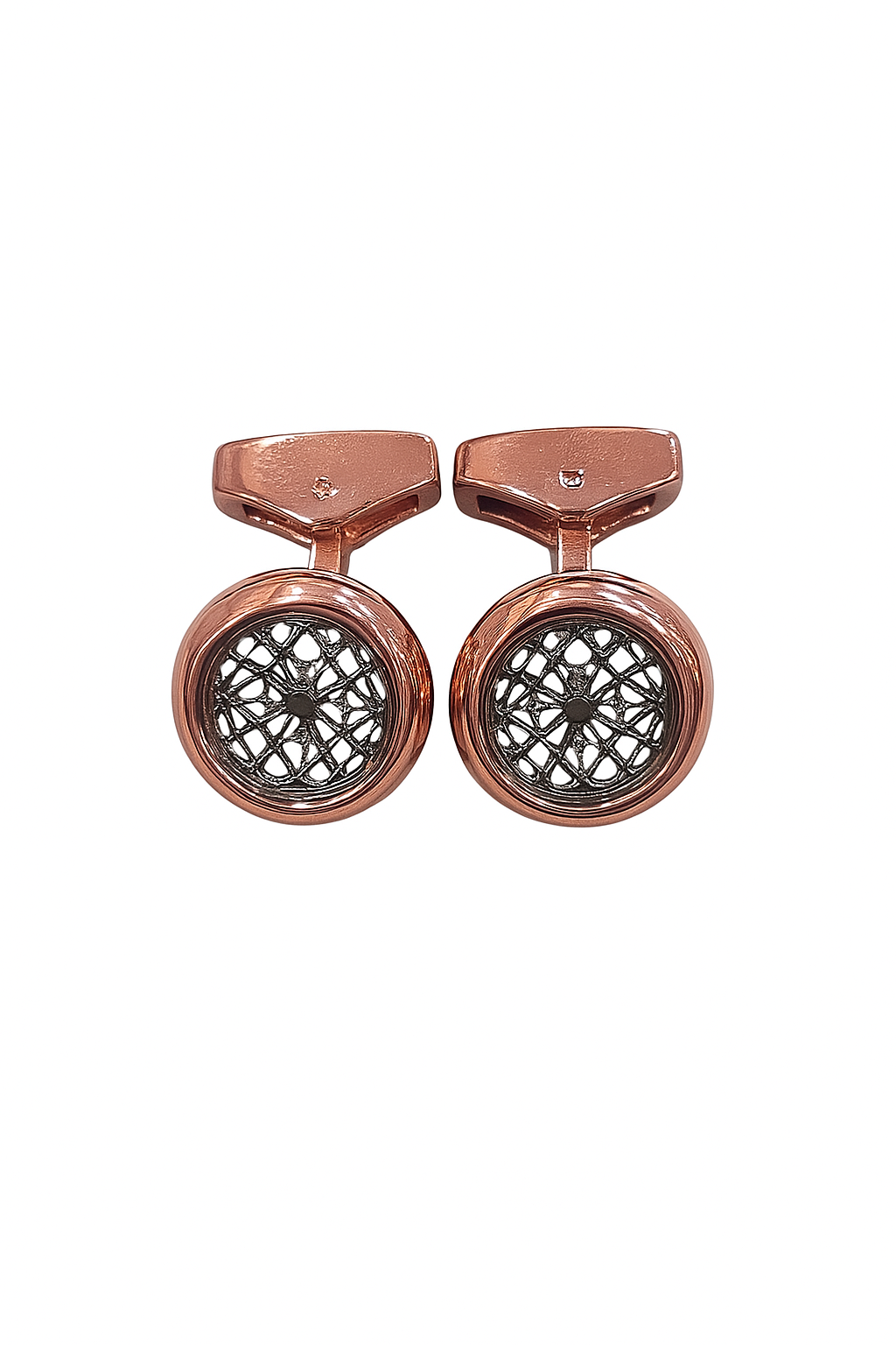 Men’s Luxurious Imported Round Cufflinks – White, Gold &amp; Blue Finish