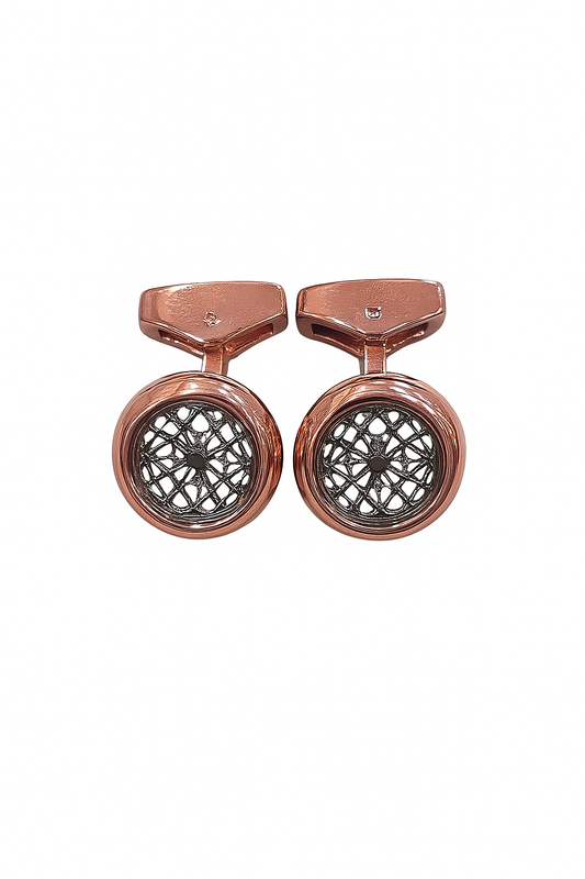 Men’s Luxurious Imported Round Cufflinks – White, Gold &amp; Blue Finish