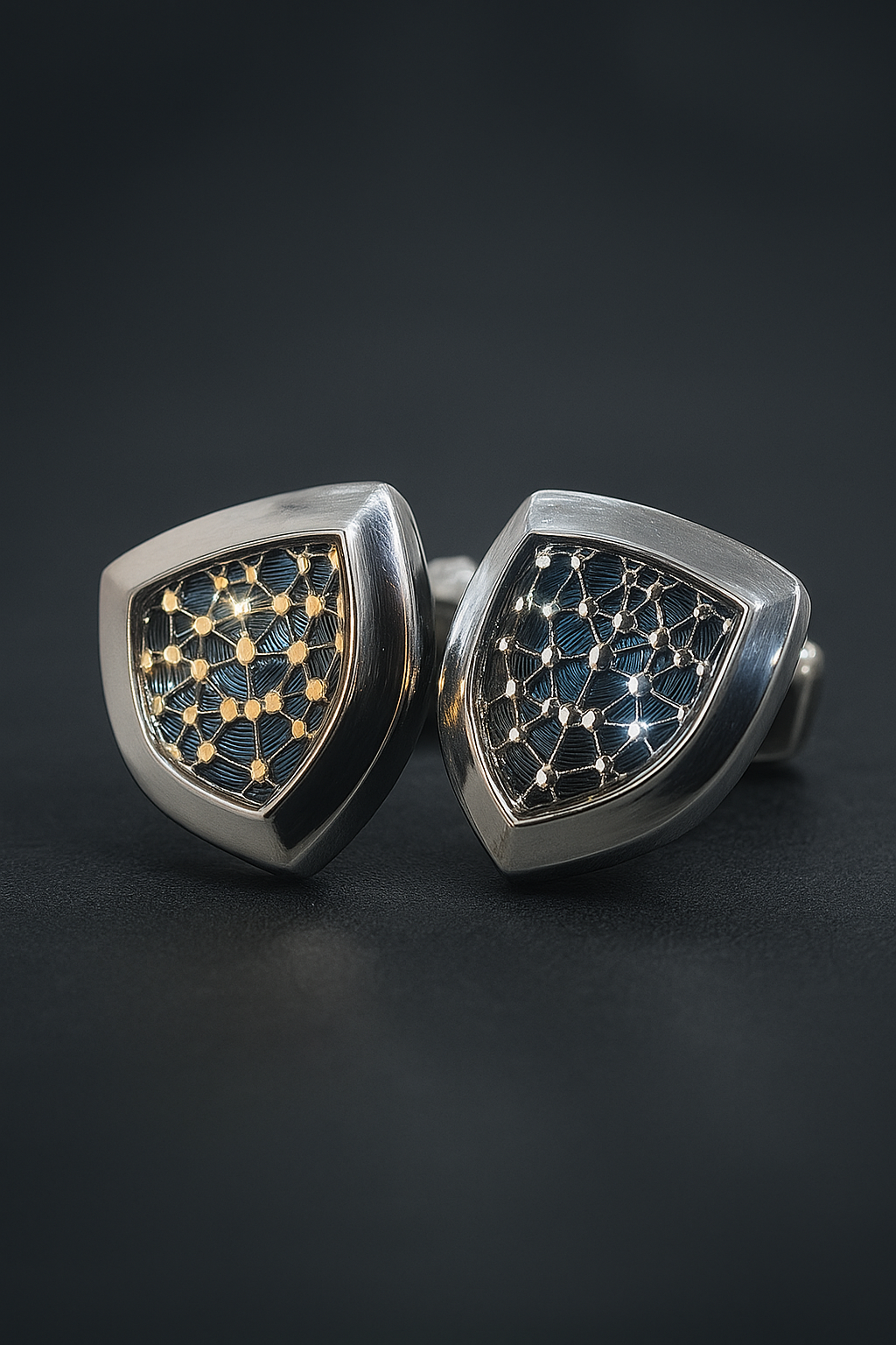 Men’s Luxury Imported Shield-Shaped Cufflinks – Brown, Green &amp; Blue Variants