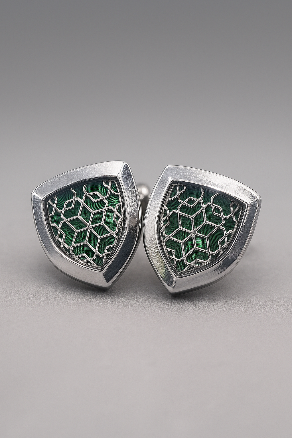 Men’s Luxury Imported Shield-Shaped Cufflinks – Brown, Green &amp; Blue Variants