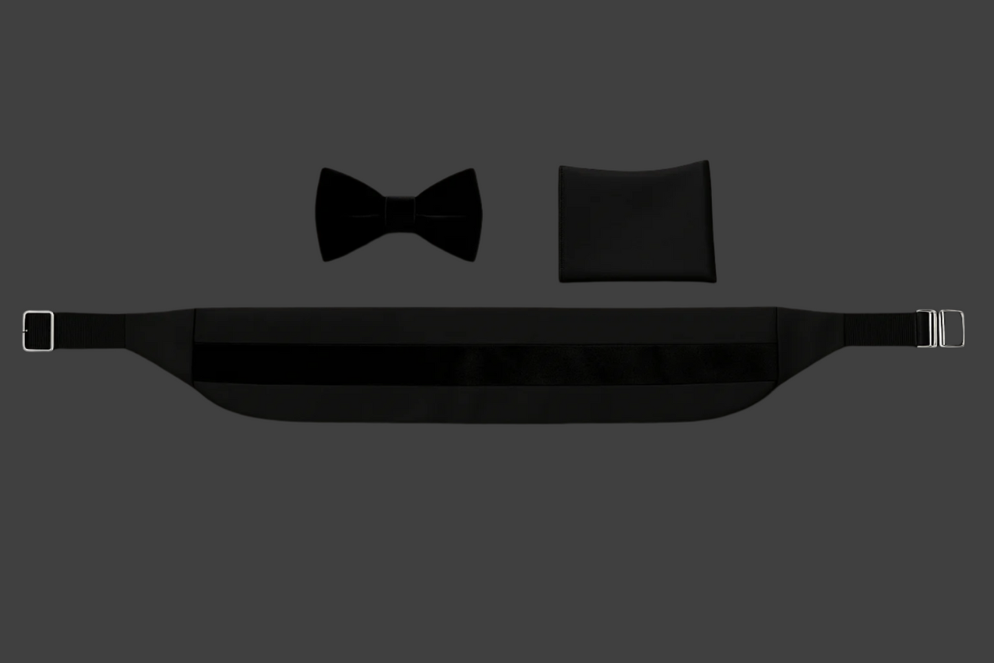 Men’s Imported Tuxedo Accessory Set – Bow Tie, Pocket Square & Cummerbund (Available in Blue Print, White, Royal Blue, and Black)