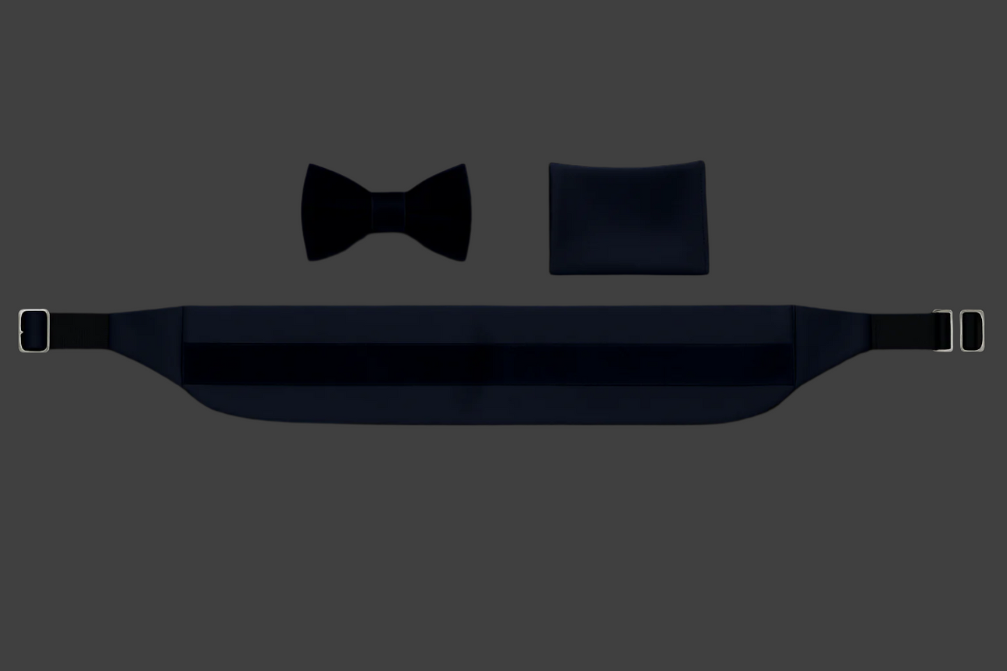 Men’s Imported Tuxedo Accessory Set – Bow Tie, Pocket Square & Cummerbund (Available in Blue Print, White, Royal Blue, and Black)