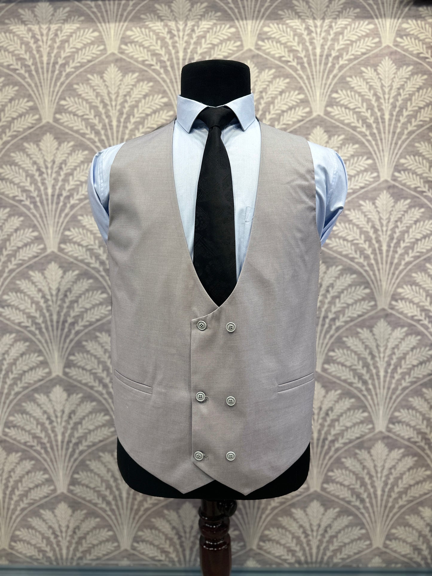 Light Grey Three-Piece Slim Fit Suit with Double-Breasted Waistcoat (Imported)