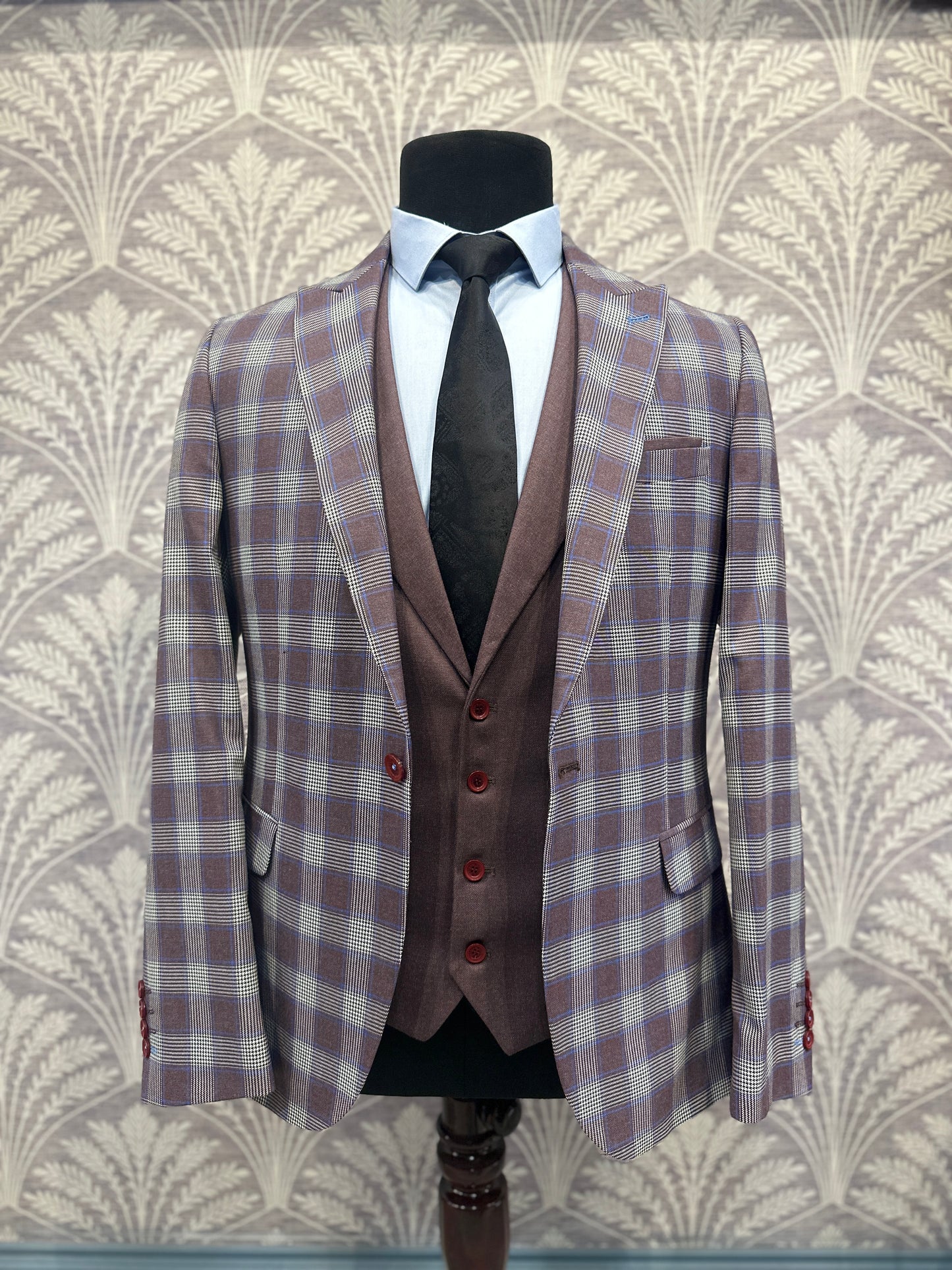 Brown Checkered Three-Piece Suit (Imported)