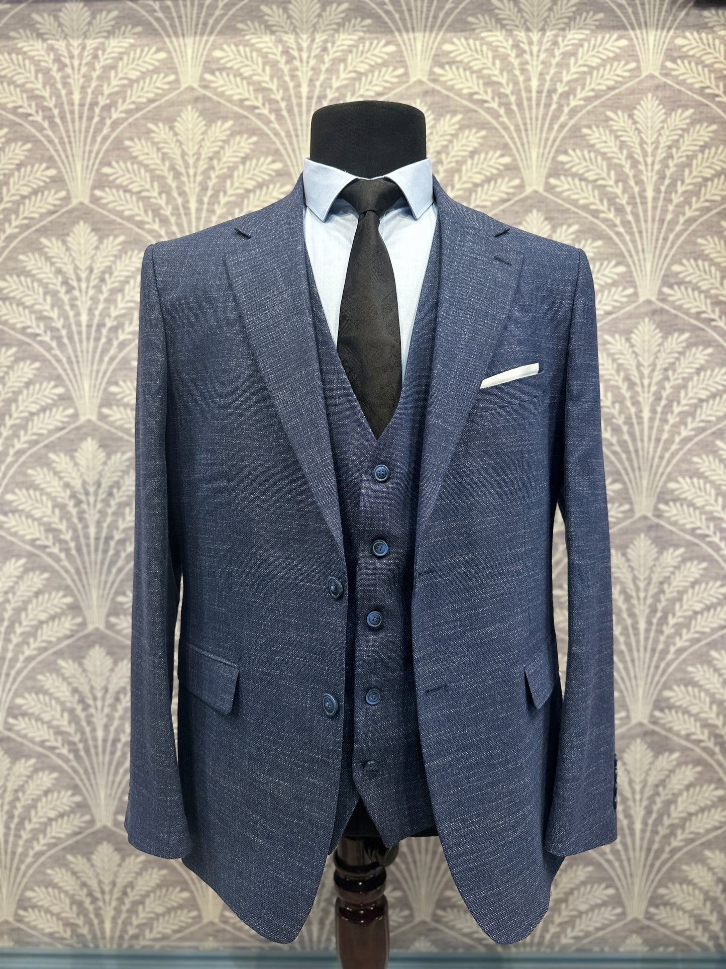 Classic Blue Textured Three-Piece Suit (Imported)