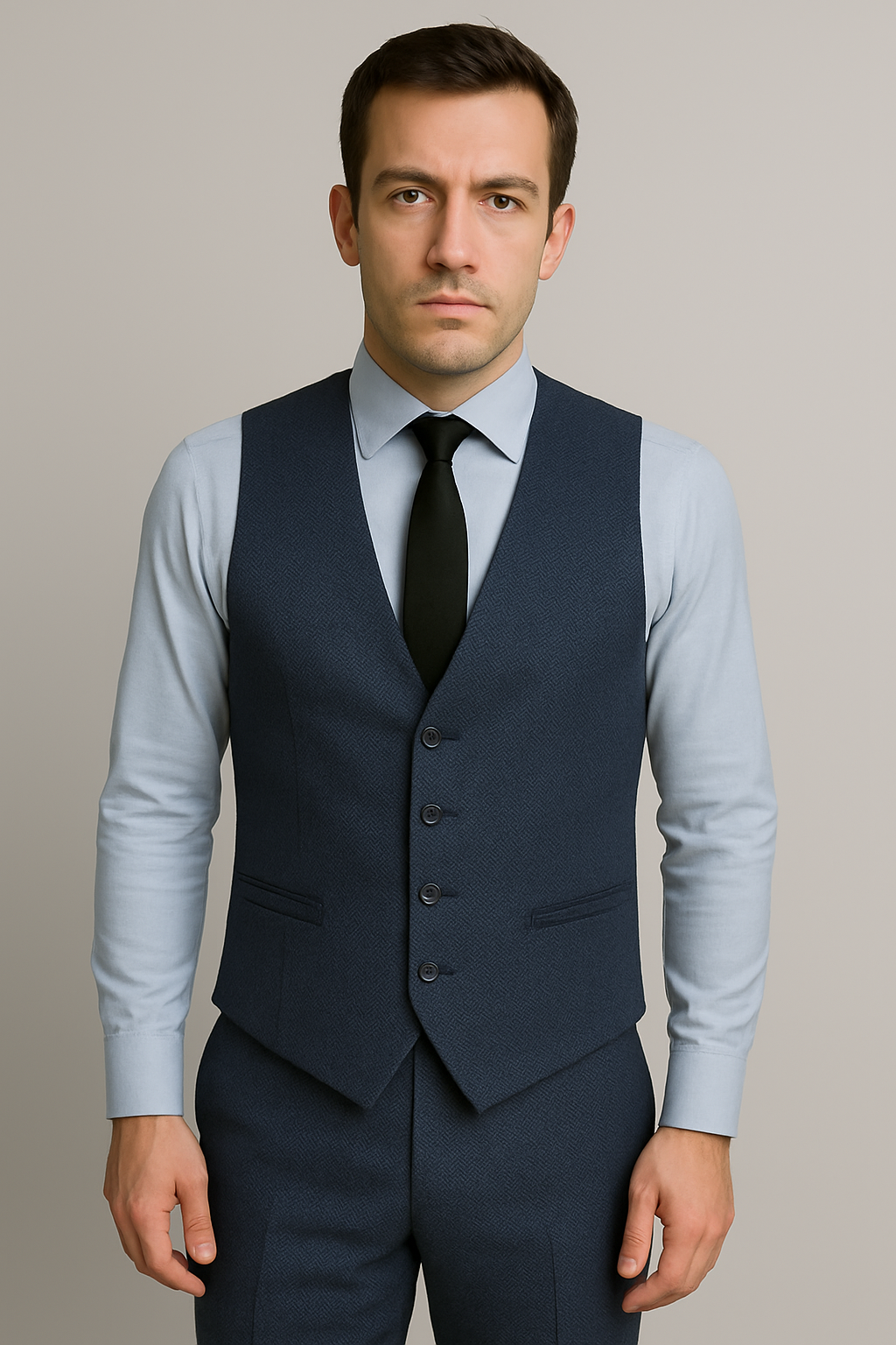 Classic Blue Textured Three-Piece Suit (Imported)