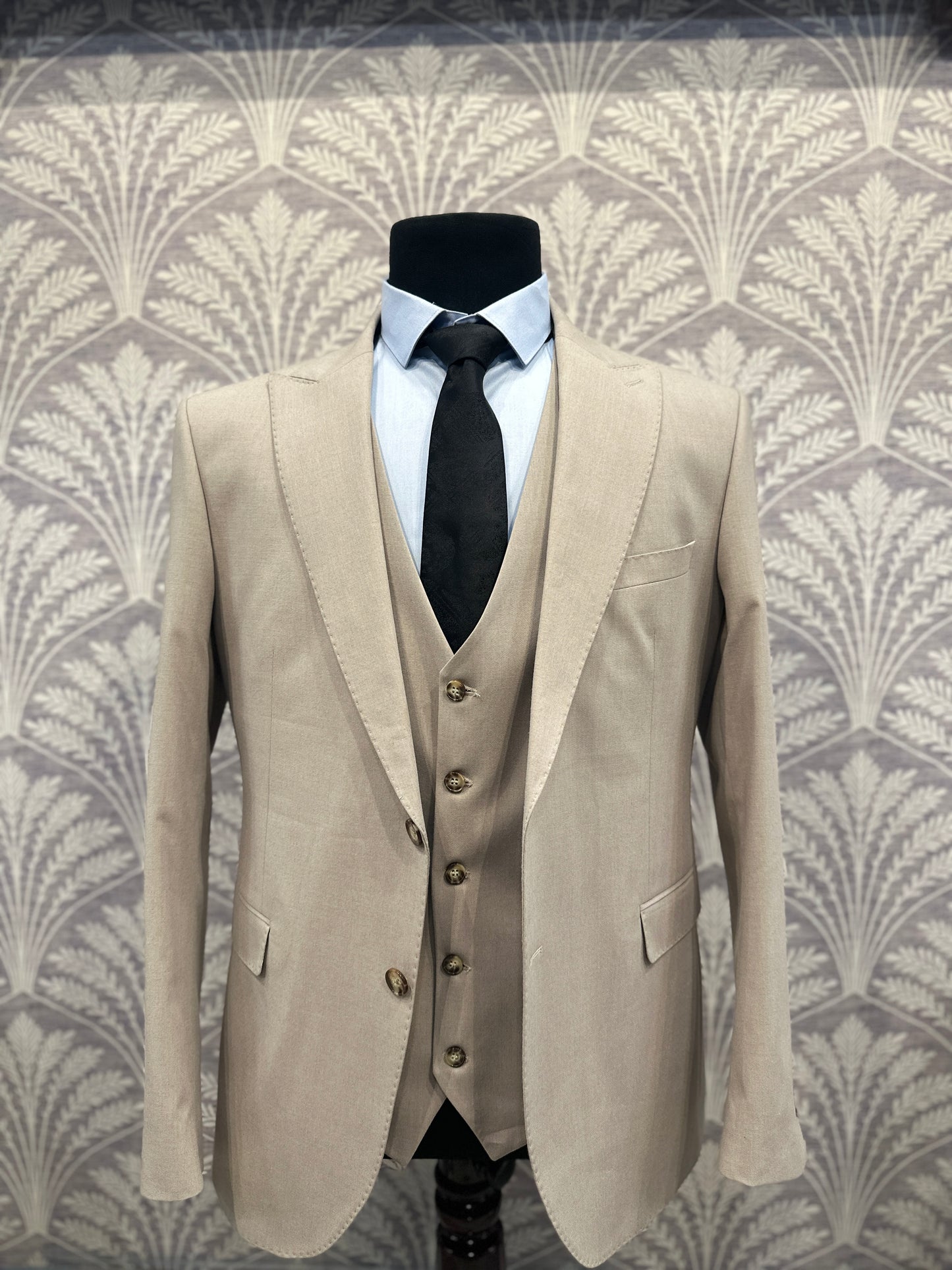 Beige Slim Fit Three-Piece Suit (Imported)