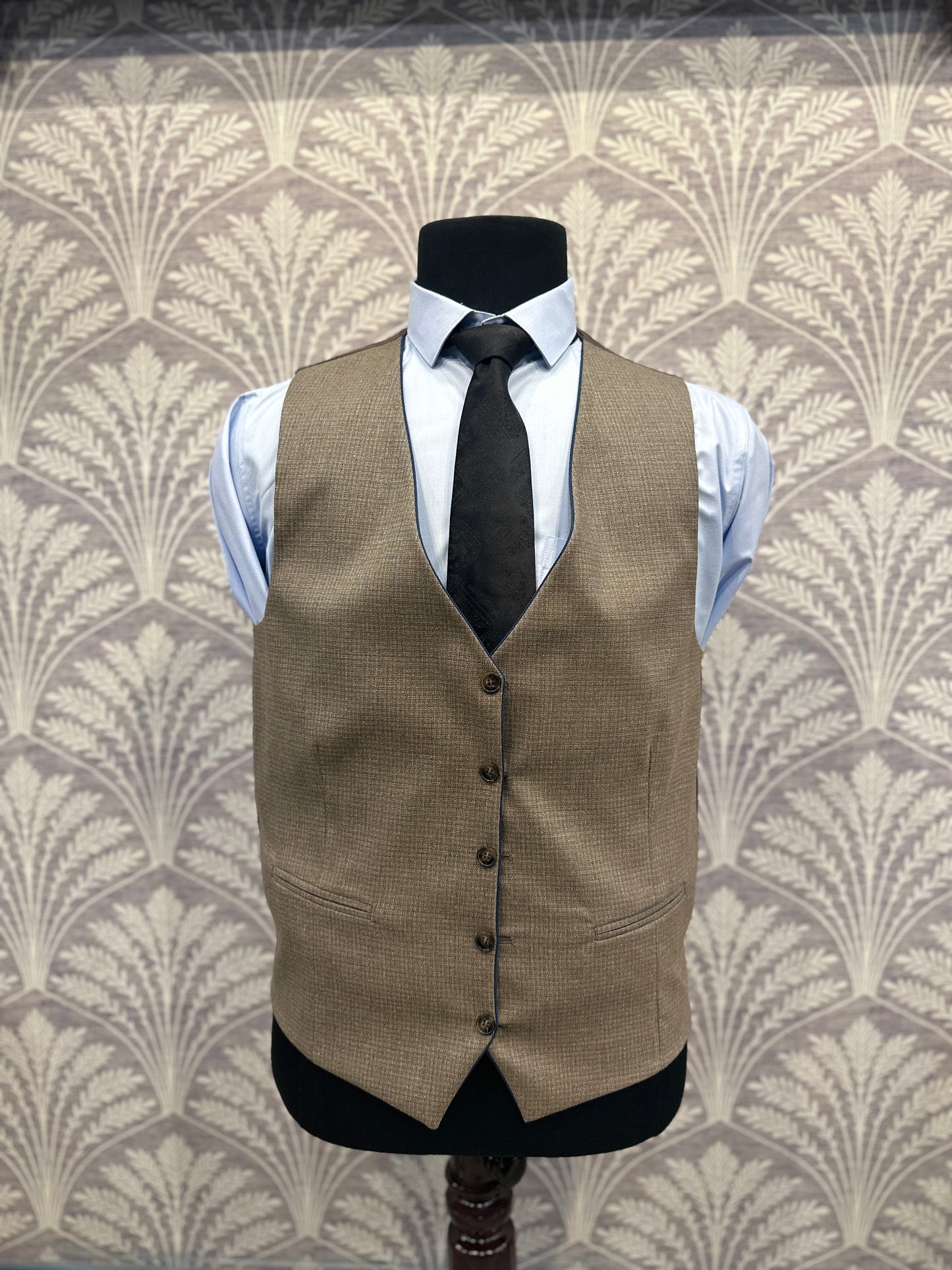 Beige Slim Fit Three-Piece Suit with Reversible Waistcoat