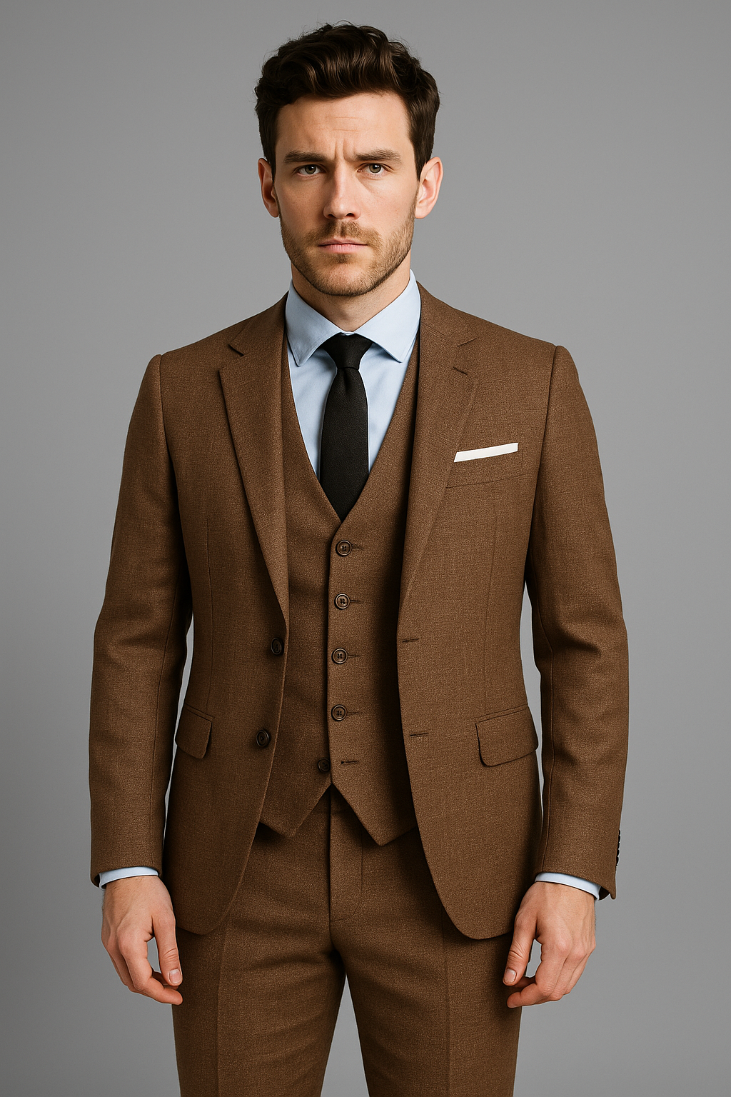 Brown Textured Slim Fit Three-Piece Suit (Imported)