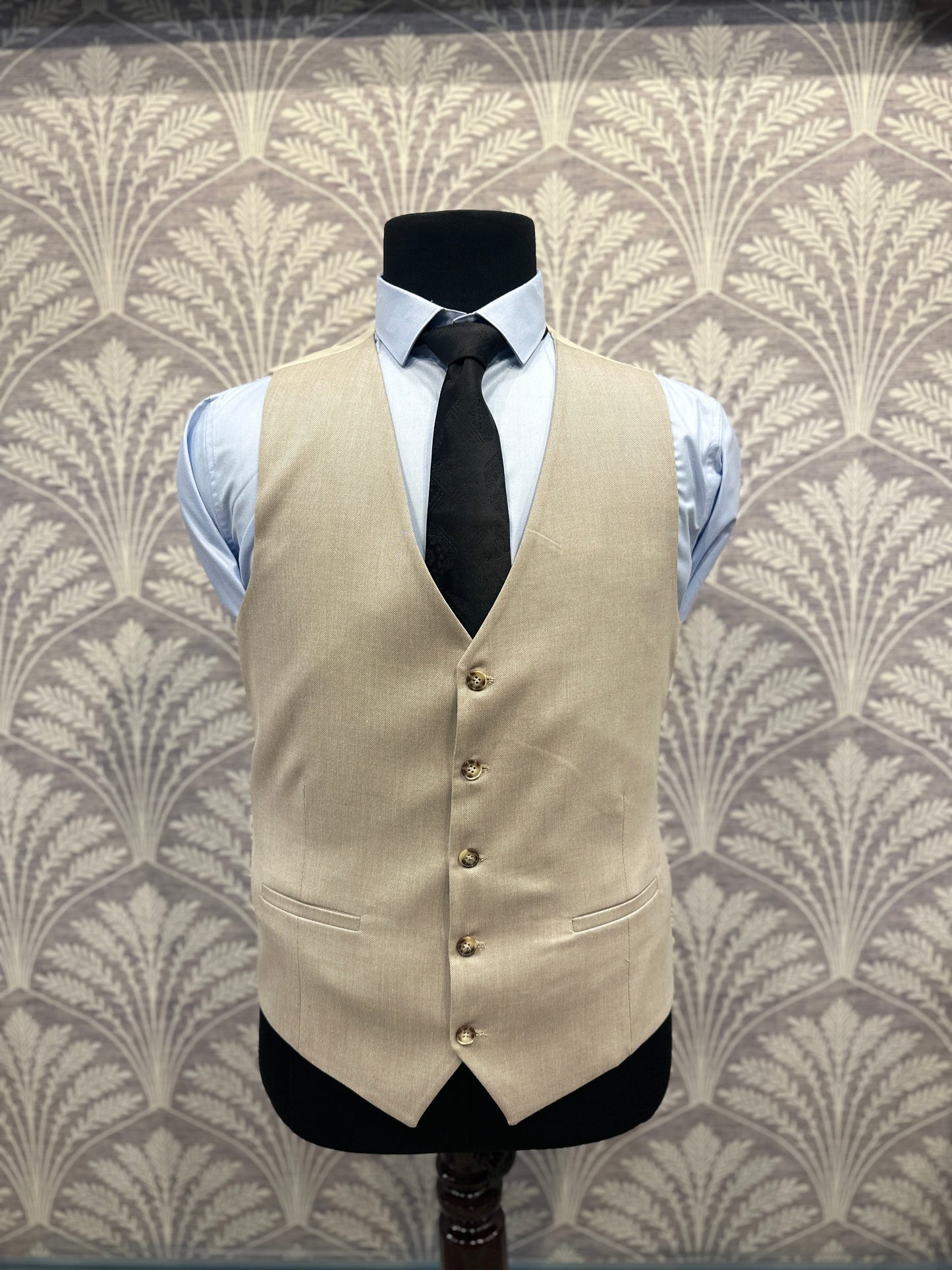 Sand Beige Slim Fit Three-Piece Suit