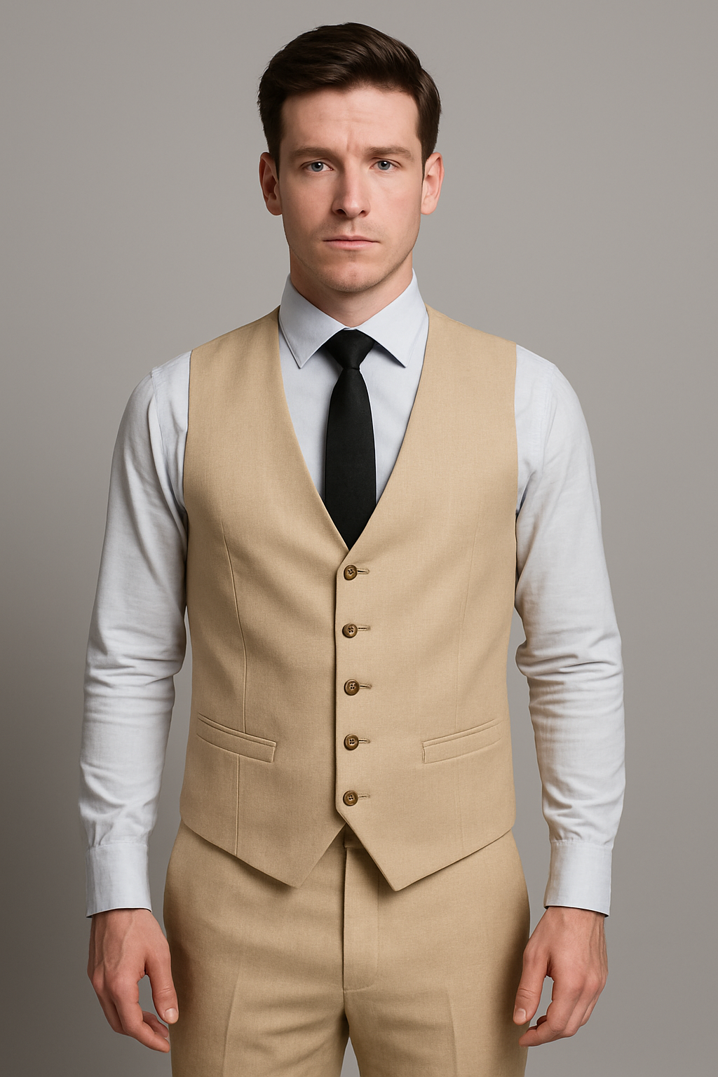 Sand Beige Slim Fit Three-Piece Suit