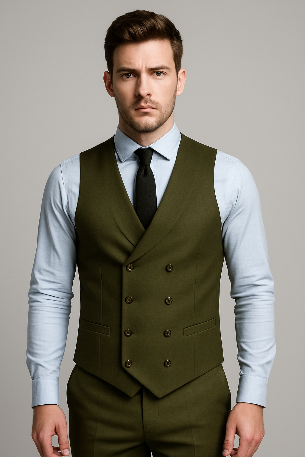 Deep Green Slim Fit Three-Piece Suit with Double-Breasted Waistcoat (Imported)