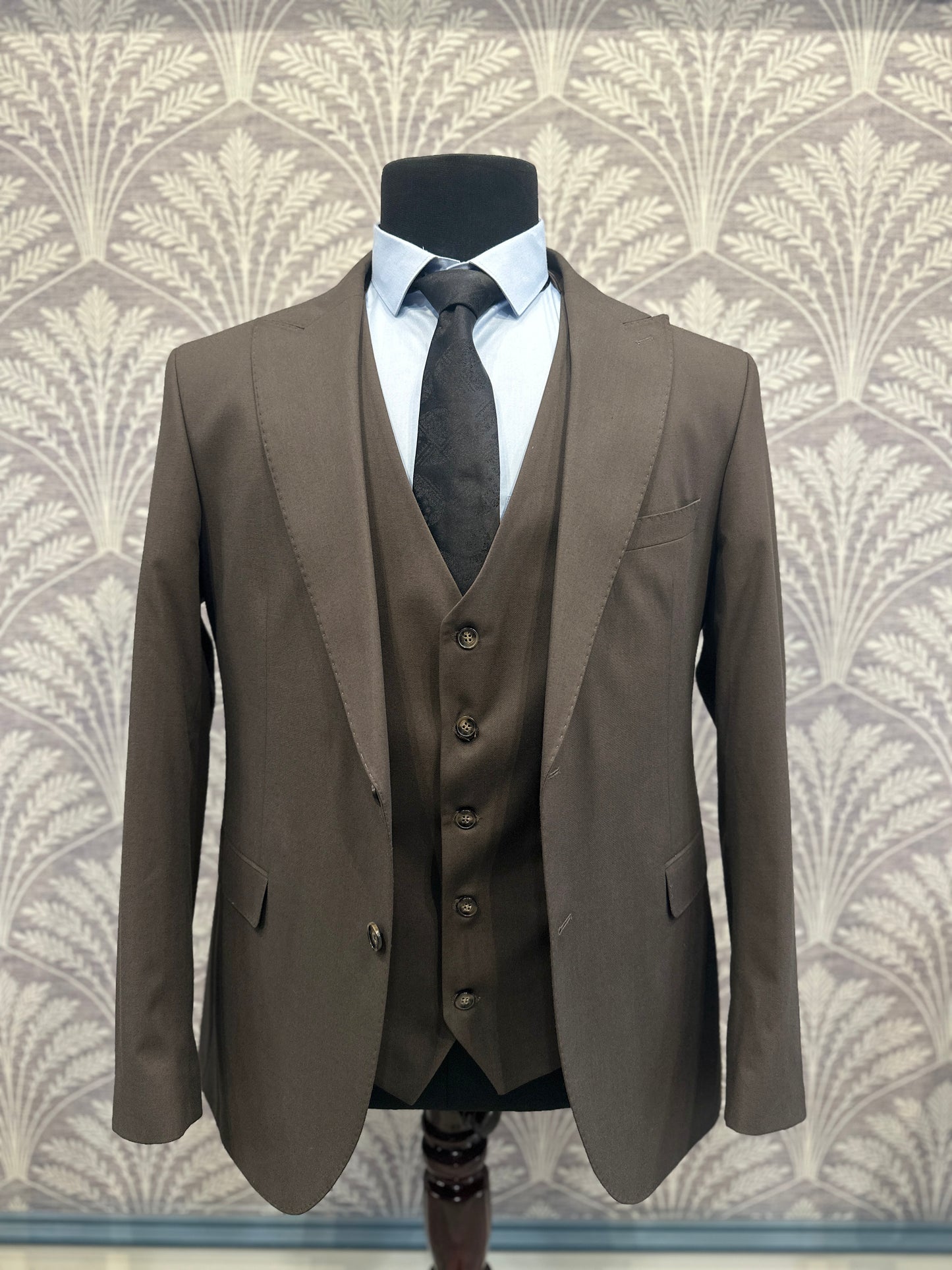 Dark Brown Slim Fit Three-Piece Suit (Imported)