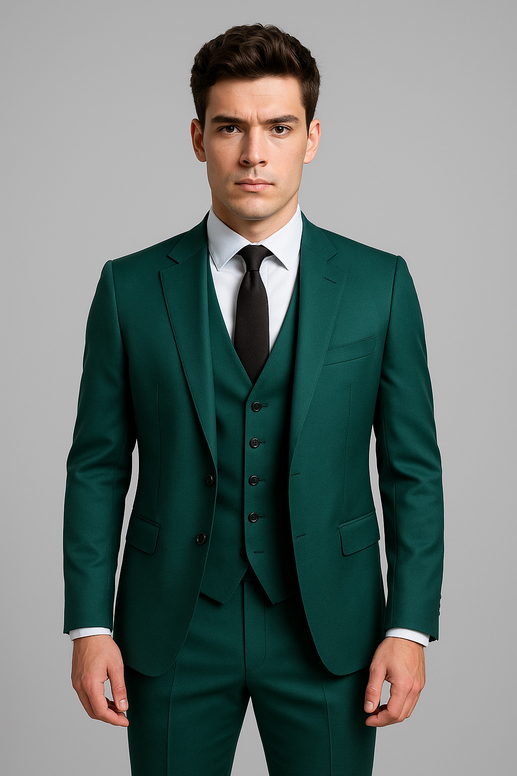 Emerald Green Slim Fit 3-Piece Suit with Classic Waistcoat