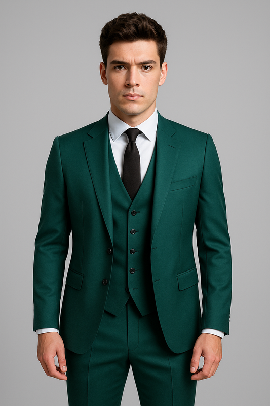 Emerald Green Slim Fit 3-Piece Suit with Classic Waistcoat