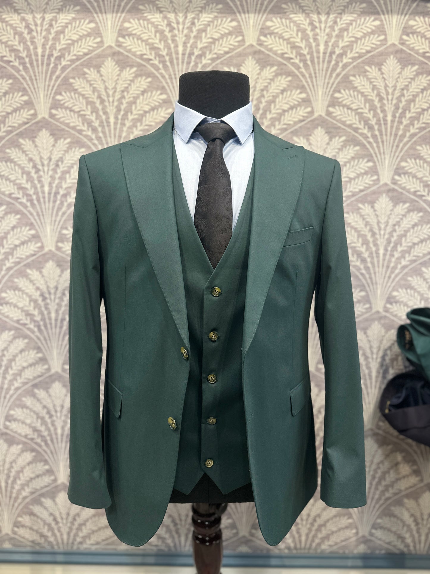 Forest Green Slim Fit 3-Piece Suit with Classic Waistcoat