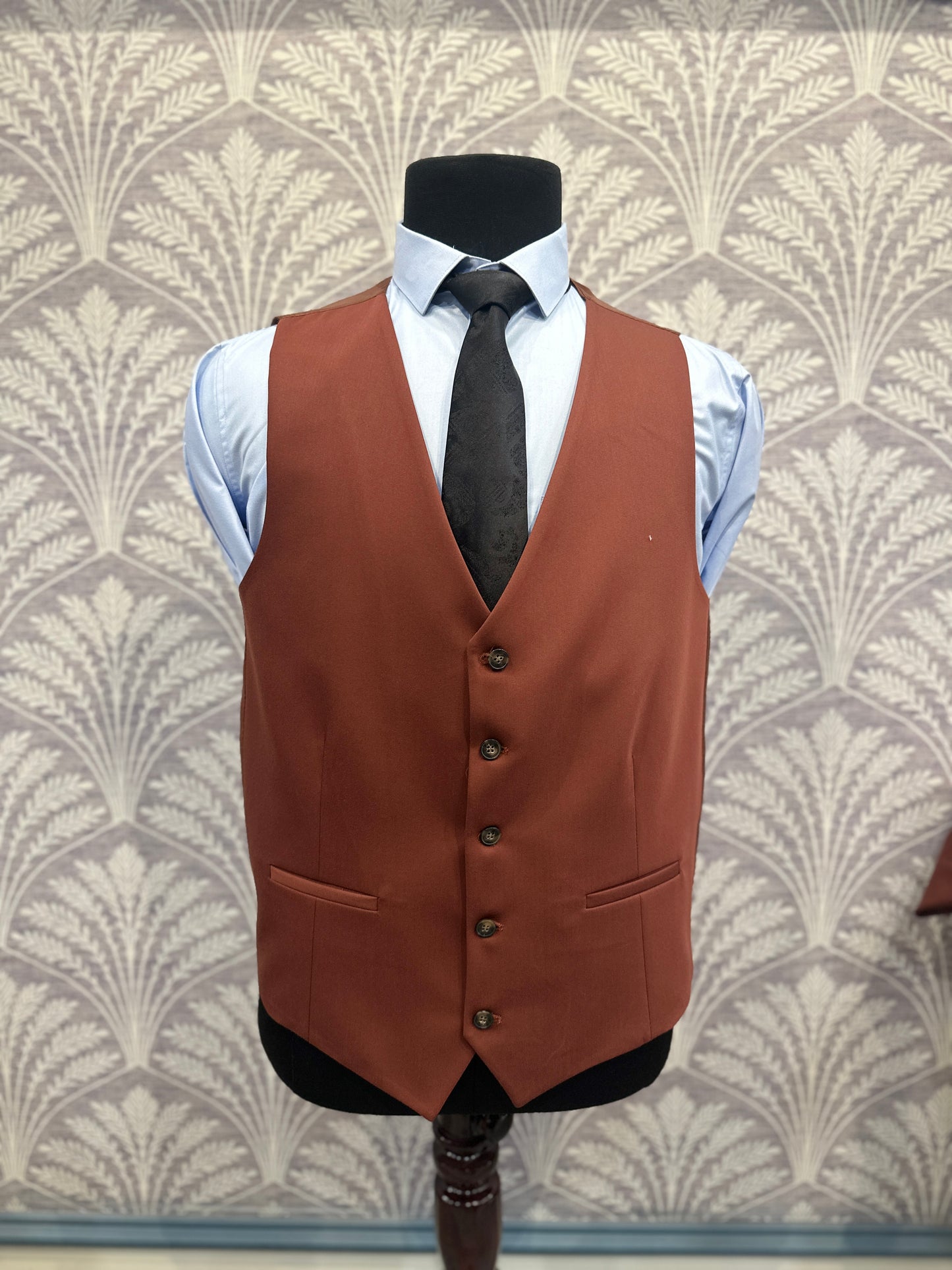 Burnt Rust Slim Fit 3-Piece Suit with Classic Waistcoat
