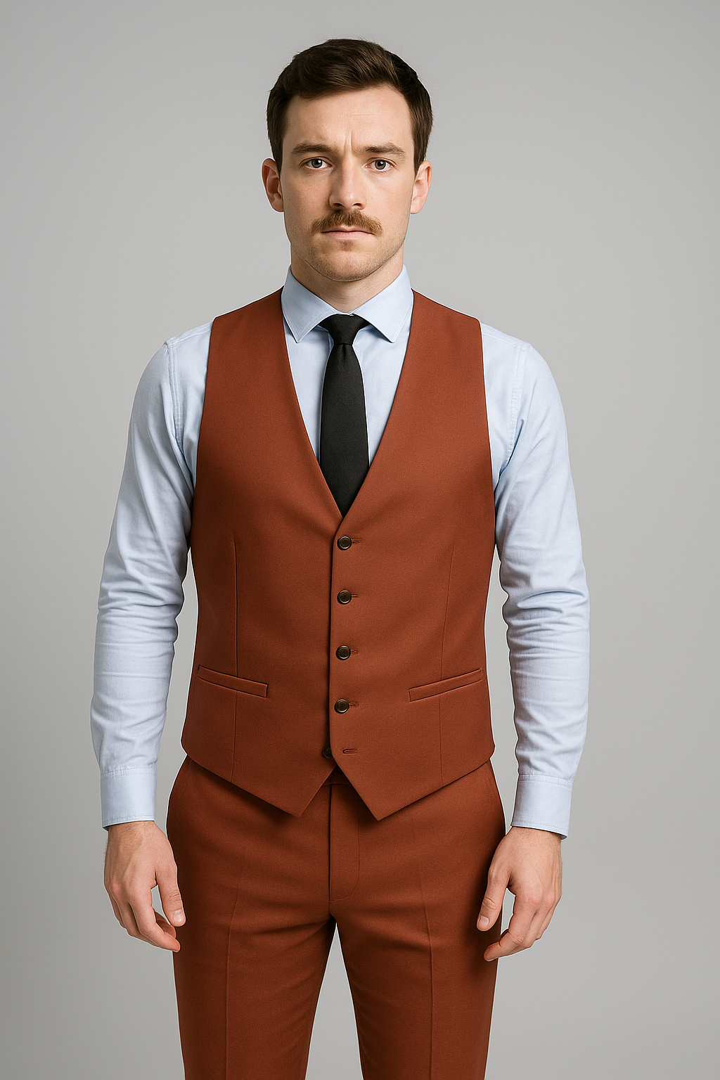 Burnt Rust Slim Fit 3-Piece Suit with Classic Waistcoat