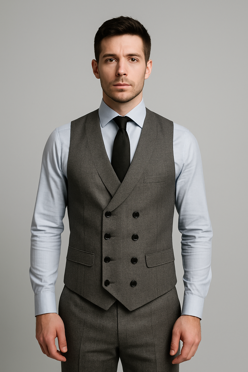 Graphite Grey 3-Piece Slim Fit Suit with Double-Breasted Waistcoat