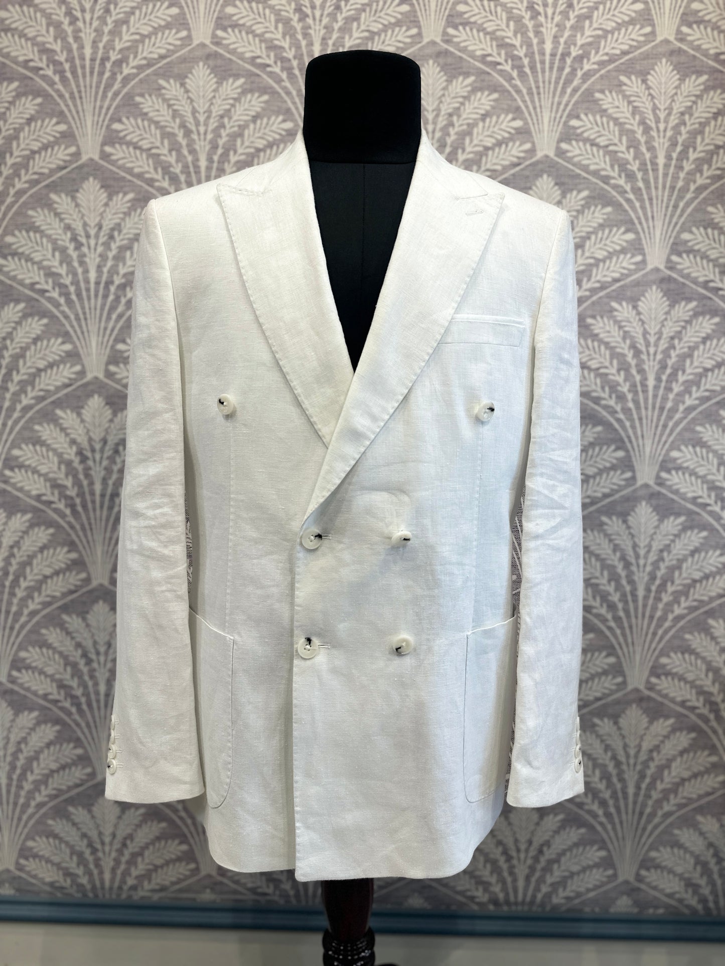 White Linen Double Breasted Blazer Slim-fit (Imported)