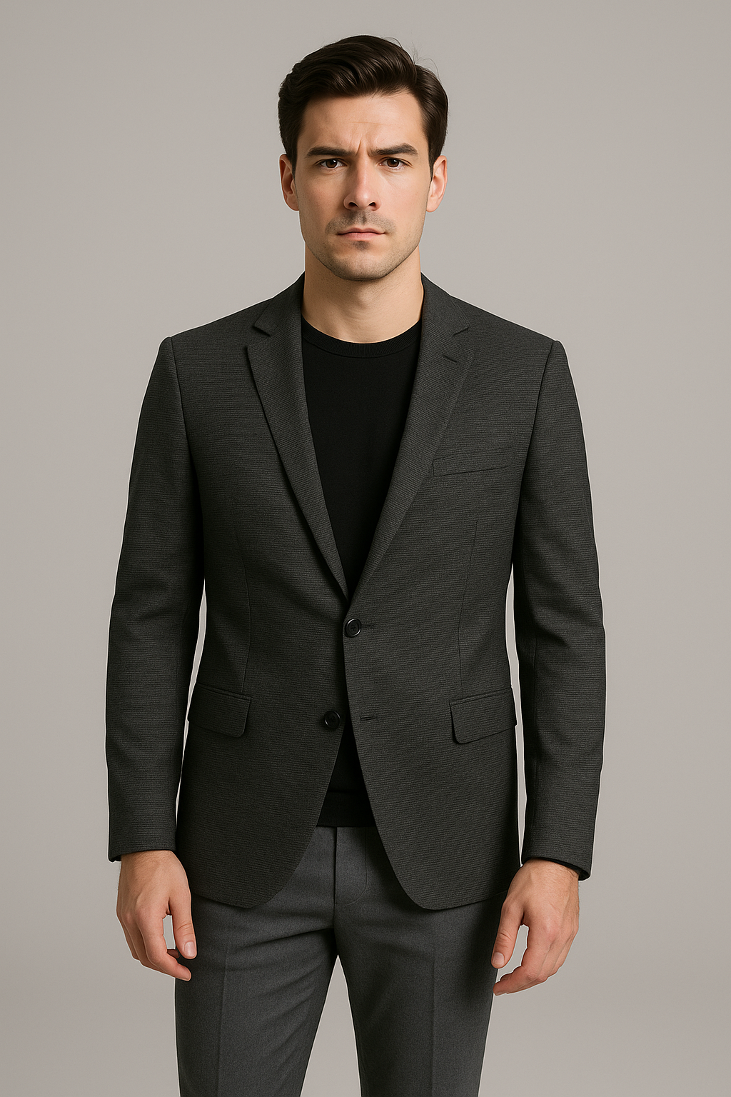 Charcoal Textured Slim fit Blazer