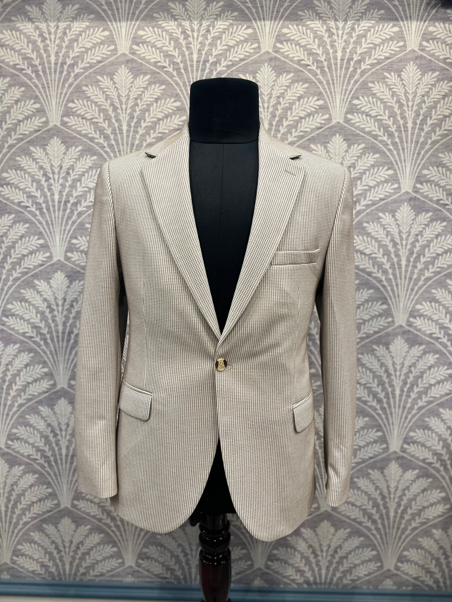 Beige Microcheck Slim Fit Blazer (Imported)