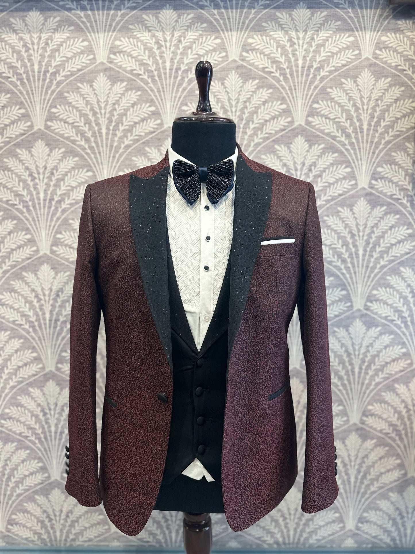 Maroon Spark Slim Fit Tuxedo – 3 Piece Celebration Set