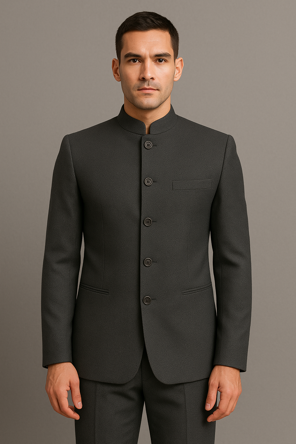 Charcoal Grey Slim Fit Bandhgala Suit with Pants