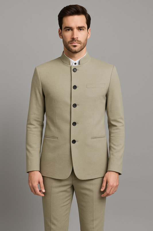 Pista Green Slim Fit Bandhgala Suit with Pants