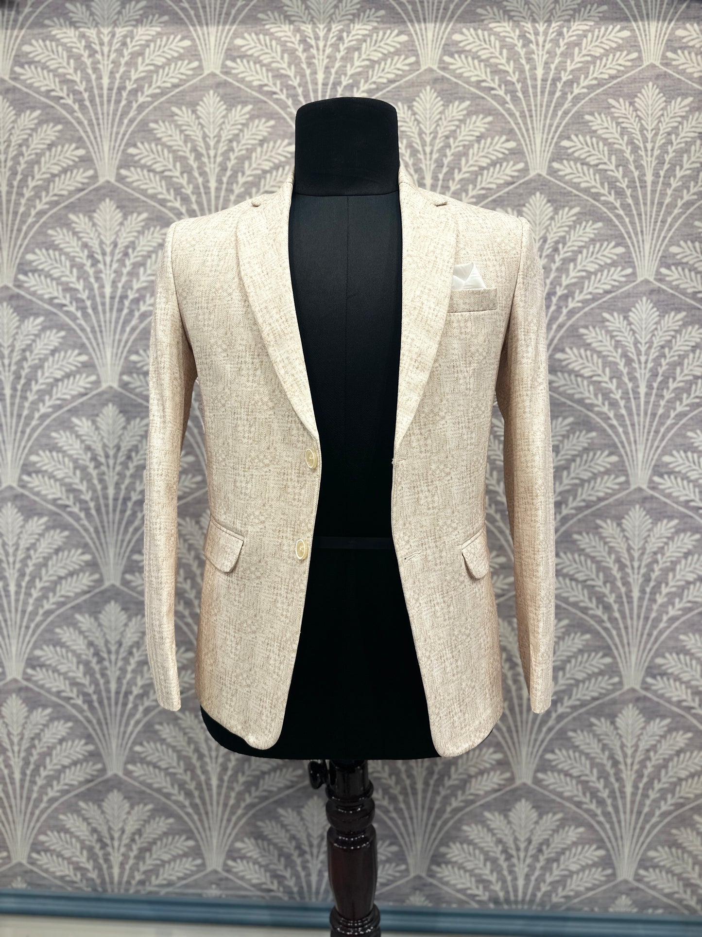 Cream Textured Blazer – Regular Fit (Indian Collection)