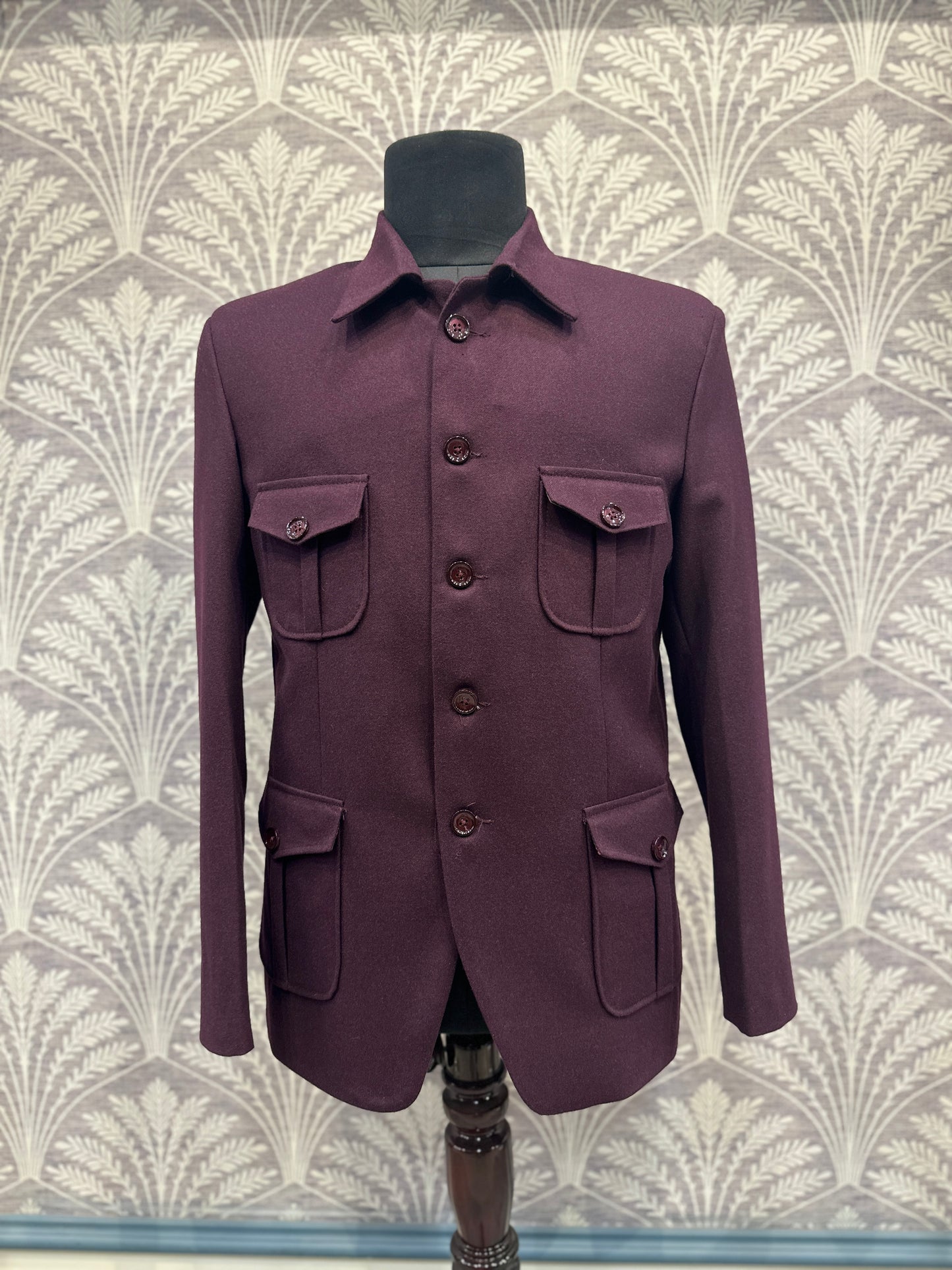 Wine Four-Pocket Utility Blazer – Regular Fit (Indian Collection)