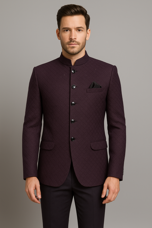Purple Textured Bandhgala Blazer – Regular Fit (Indian Collection)