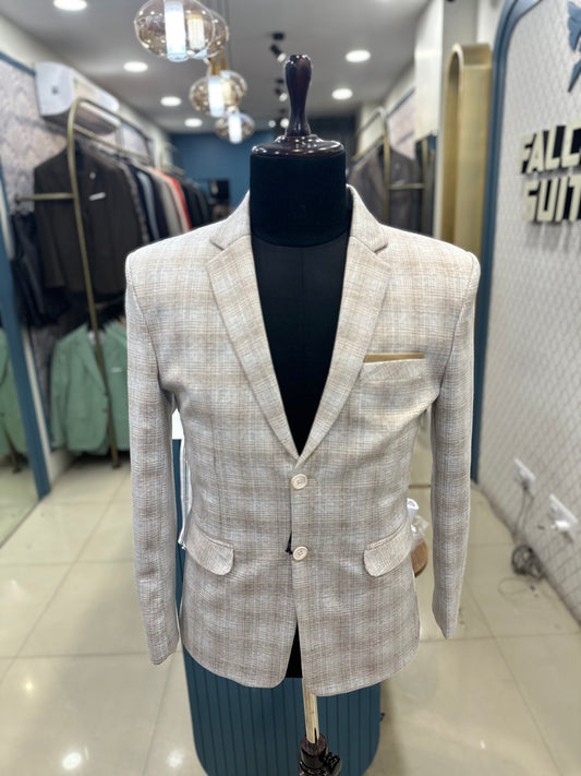 Light Brown Checks Blazer – Regular Fit