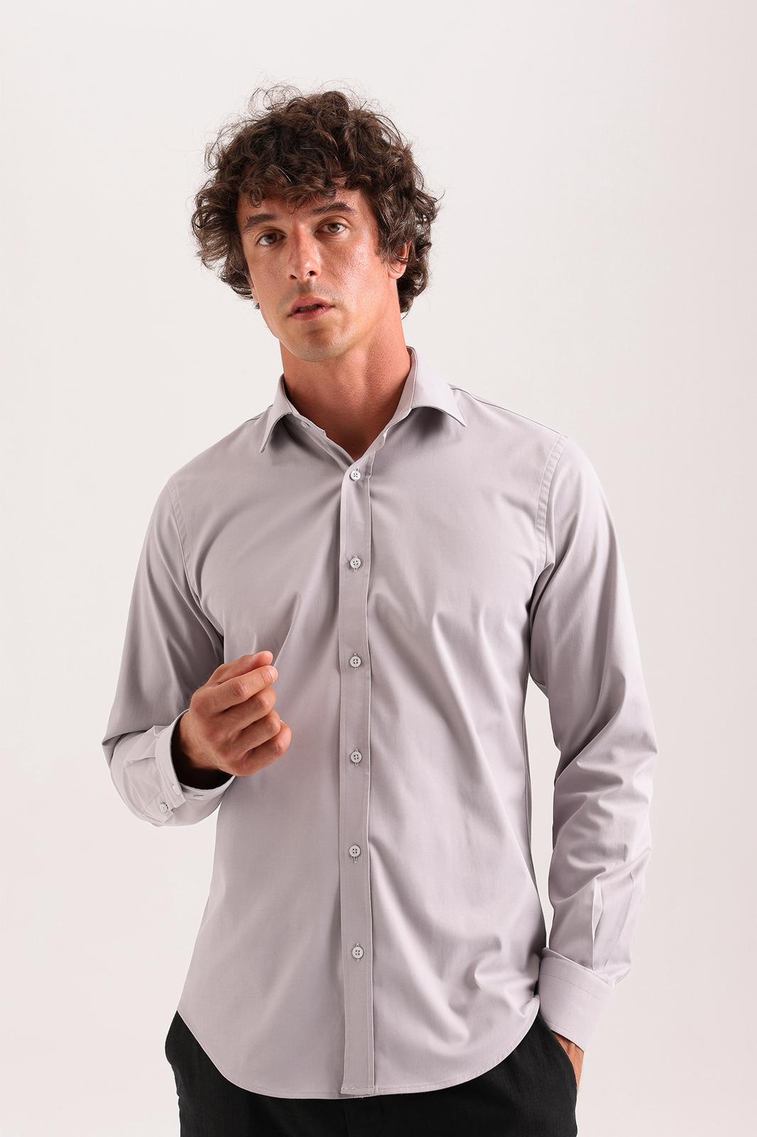 Ash Grey Stretch Dress Shirt – Semi-Spread Collar (Imported)