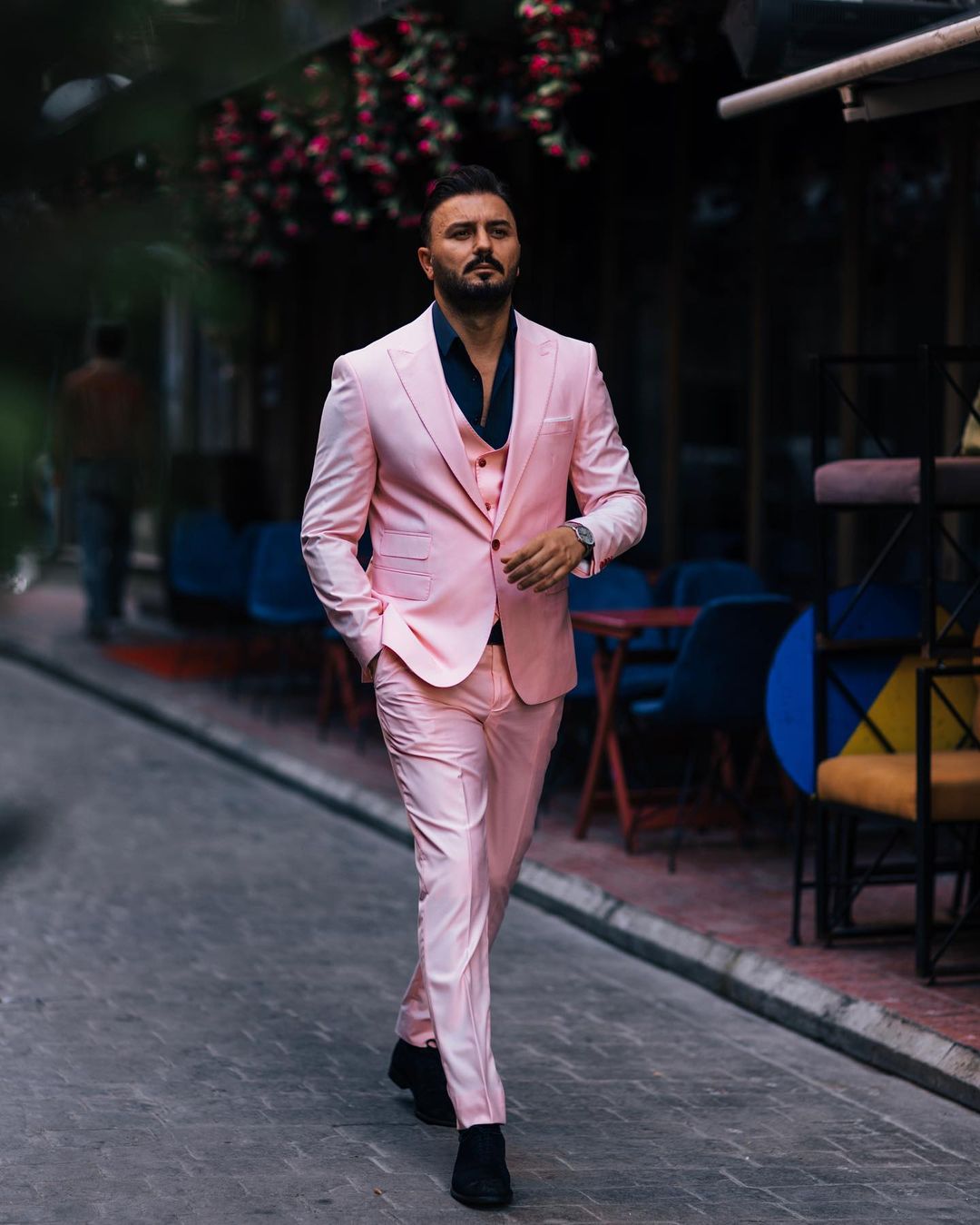 Blush Pink Slim Fit Three-Piece Suit with Double-Breasted Waistcoat